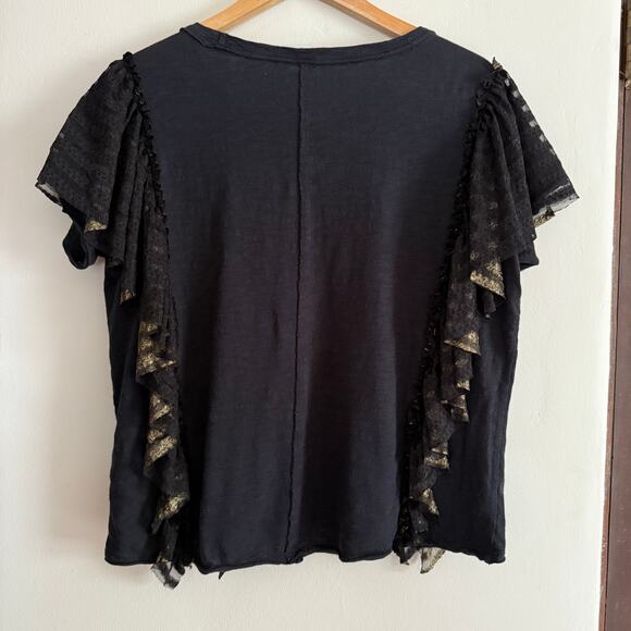 PILCRO | Solstice Golden Hour Tee Gold Butterfly with Lace Ruffle | Extra Small - Picture 3 of 7